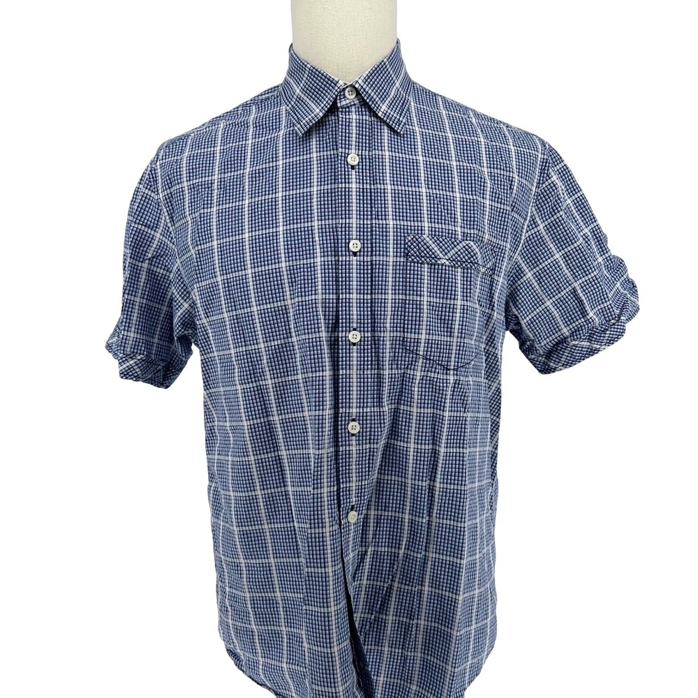 J. Campbell Shirt Mens Large Blue Plaid Short Sleeve Button Up Coastal Preppy